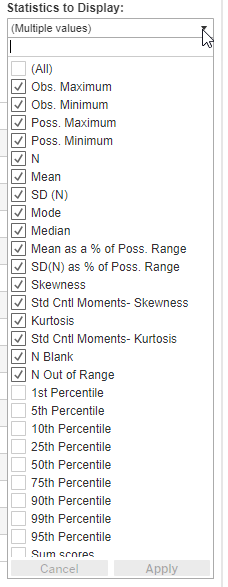 Statistics to display filter options